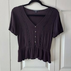 Black blouse short puff sleeves/Button detail Size-L